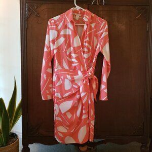 Faux Wrap Print Dress with Collar